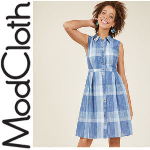 Modcloth Blue Plaid Sleeveless Dress Size L